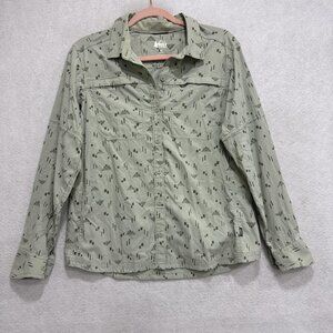 REI Co-op Shirt Womens Medium Green Long Sleeve Hiking Button Front Travel